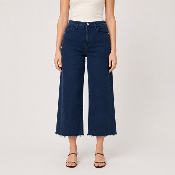 Frame Denim Denim - Frame Denim Le Palazzo Crop Navy Blue Wide Leg Raw Hem Jeans Size 28
